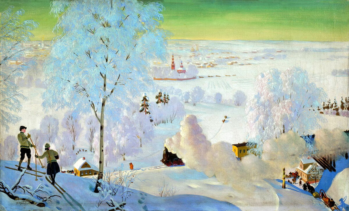Борис Кустодиев. Лыжники.