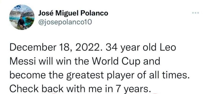 Предсказание пользователя Twitter о победе Аргентины на ЧМ-2022 по футболу в Катаре Скрин записи в Twitter Jose Miguel Polanco