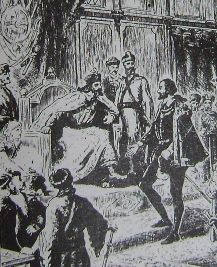 Фрагмент старинной гравюры. Ричард Ченслер на приёме у Ивана Грозного.