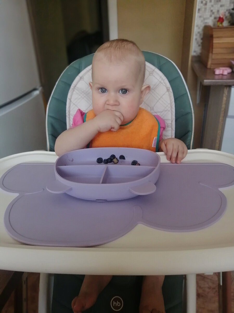 Голубика - любимая Лизина ягода. Она легко захватывает её пальчиками, она не превращается в ручке в квашню и очень сладкая. 