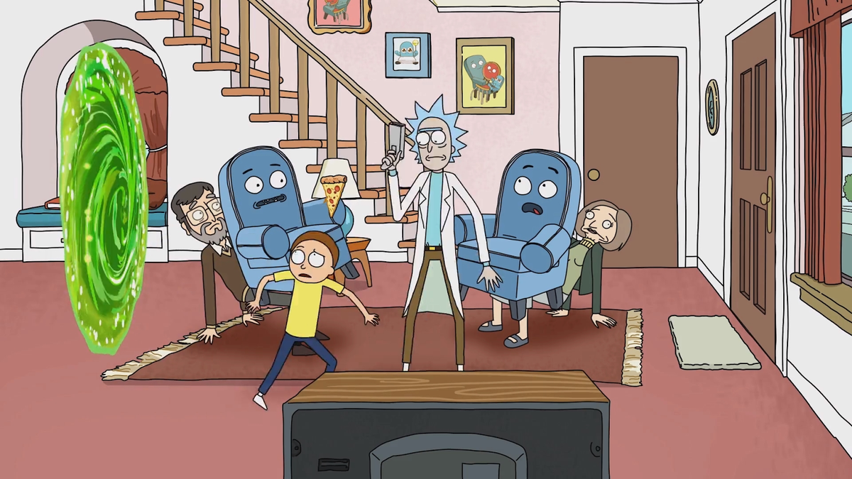 Стандартная ситуация для сериала: герои попадают в реальность, где живые стулья сидят на креслах в виде людей, звонят по кусочкам пиццы, чтобы заказать… телефоны на обед…