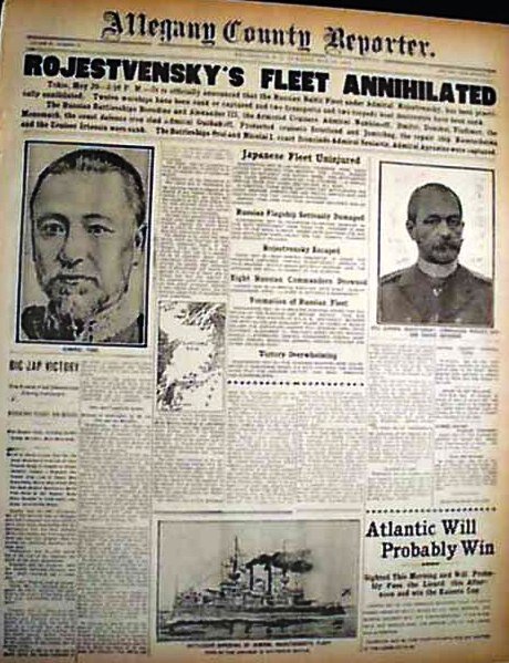 Передовица американской газеты от 30 мая 1905 г.:"Флот Рожественского уничтожен" 