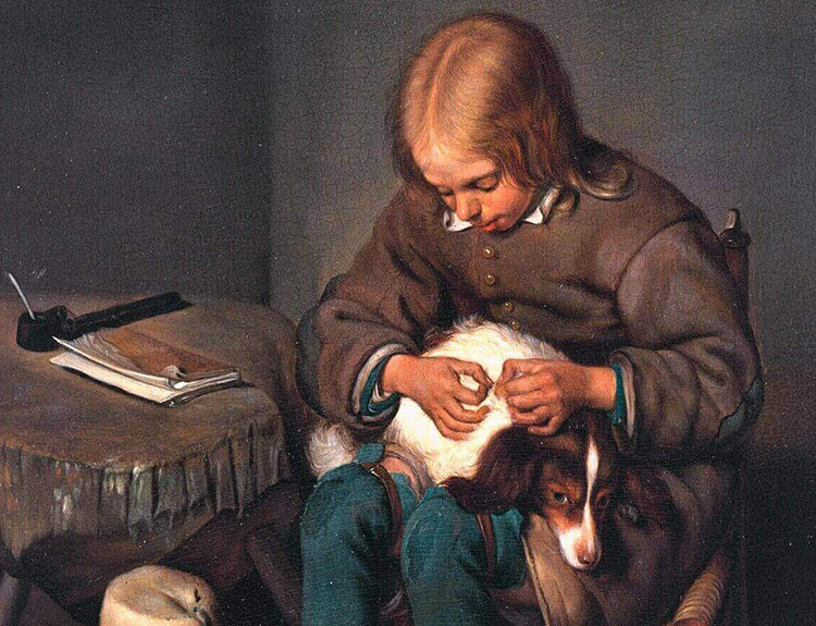 Лемох мальчик с собакой рассказ. Герард Терборх мальчик ищущий блох. Терборх художник. Герард Терборх нидерландский художник. Герард Терборх мальчик с собакой.