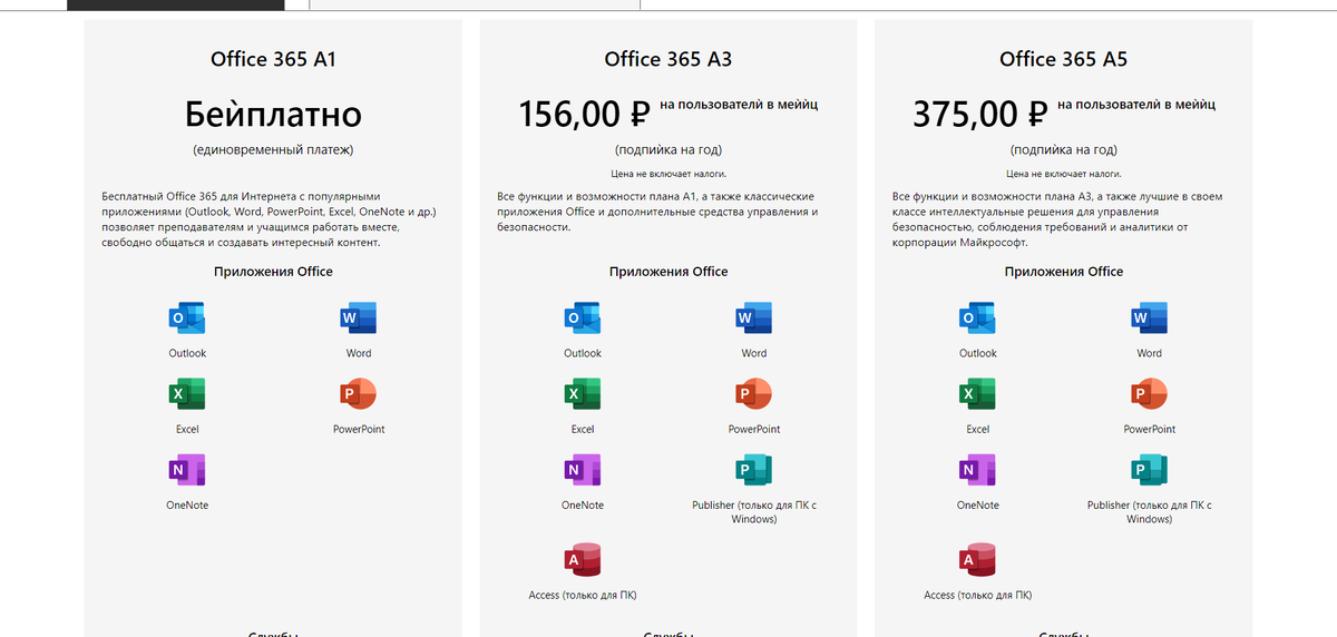 Скрин https://www.microsoft.com/ru-ru/microsoft-365/academic/compare-office-365-education-plans?market=ru