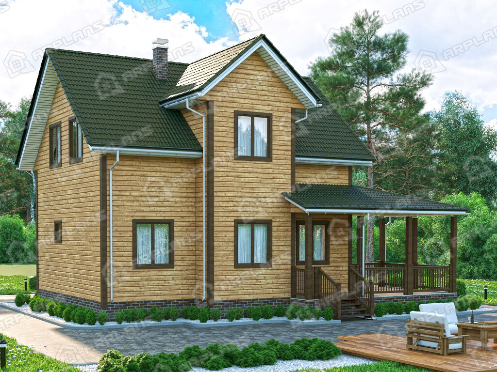 Фото 2 двухэтажного каркасного дома с мансардой, 4 спальнями и террасой. Общая площадь 140 кв м. Источник arplans.ru Проект И-068