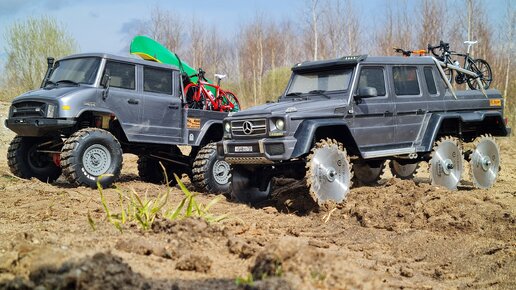 ГЕЛИК 6х6 на ПИЛАХ удивляет! ... Битва против UNIMOG 6x6. RC OFFRoad Traxxas , Axial