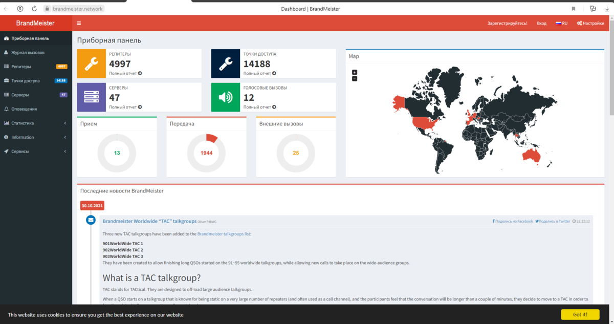 Главная страница сети BrandMeister
