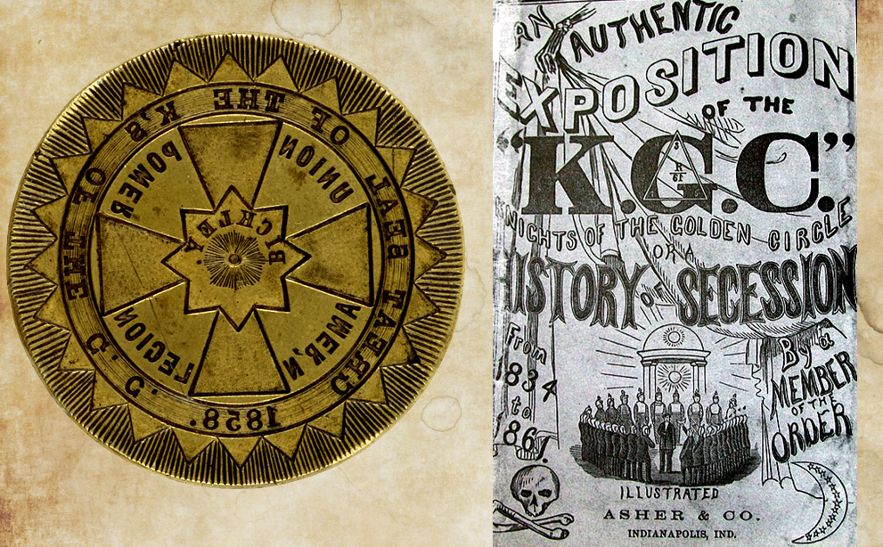Символ ордена и титульный лист "Секретной истории Рыцарей Золотого Круга", опубликованной в 1863 г.