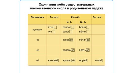 Правописание окончаний имен существительных