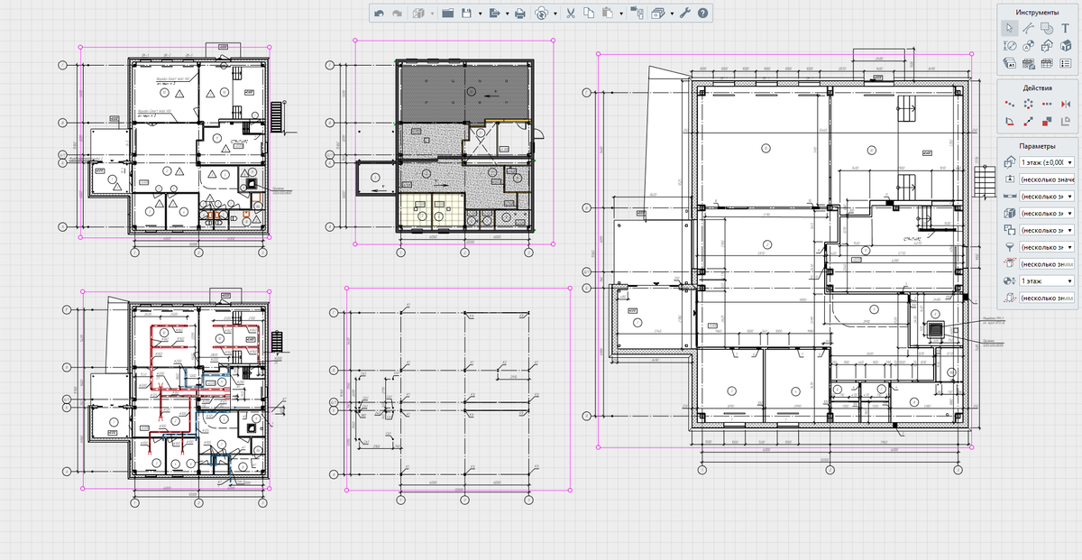 Разные чертежи из одного уровня