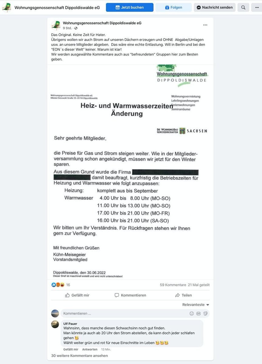 Недовольные немцы поделились в Facebook письмом из энергокомпании.