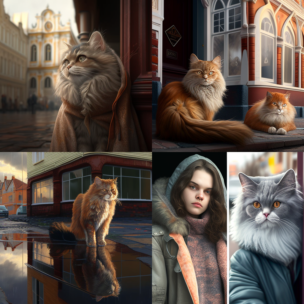 Творчество нейросети Midjourney — горячая тема. Вот что мы получили по запросам «Торжок» и «коты». 