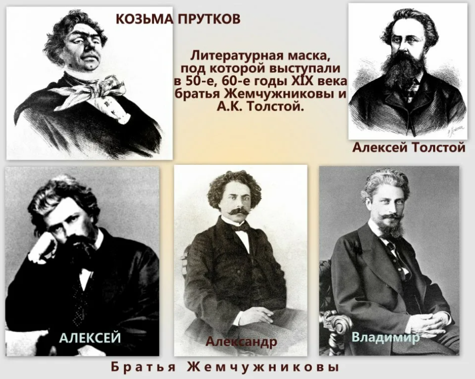 Козьма прутков кто это. Братья Жемчужниковы и Алексей толстой. Братья Жемчужниковы и Алексей толстой Козьма прутков. Портрет братья Жемчужниковы. Алексей и Владимир Жемчужниковы.