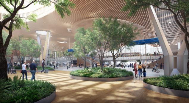 Дизайнеры нового главного терминала Portland International Airport постарались воссоздать городские улицы и парки с живой растительностью в коридорах, вдоль которых расположены магазины. Фото: Port of Portland