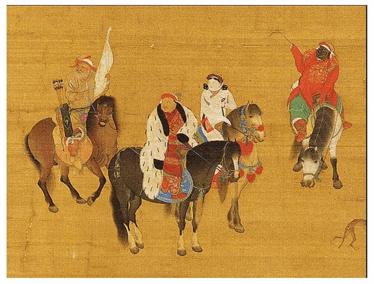 Лю Гуандао (1258–1336 гг.) "Хубилай хан отправляется на охоту" (фрагмент). Музей императорского дворца (англ. National Palace Museum), Тайбей. Источник: https://ru.wikipedia.org/wiki/%D0%A5%D1%83%D0%B1%D0%B8%D0%BB%D0%B0%D0%B9#/media/%D0%A4%D0%B0%D0%B9%D0%BB:Liu-Kuan-Tao-Jagd.JPG
