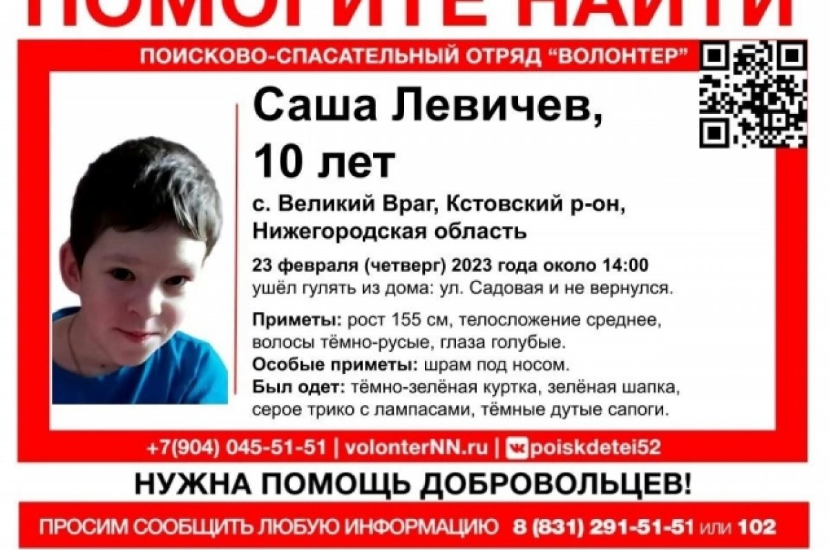    Десятилетнего Сашу Левичева ищут в Нижегородской области