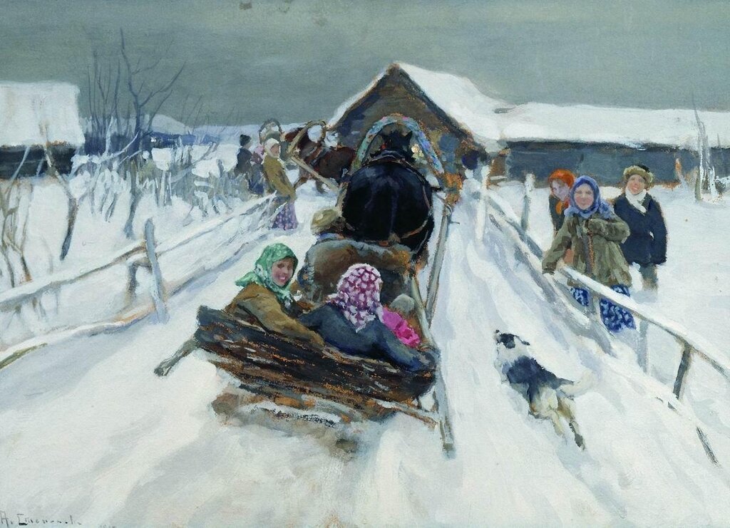 "Катание на Масленицу", художник Алексей Степанов, 1910