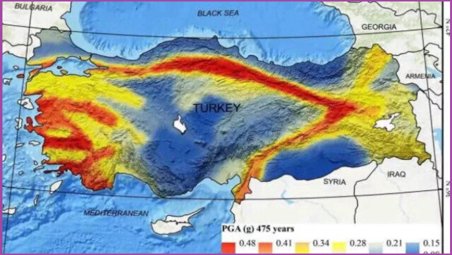 Карта сейсмической активности на территории Турции