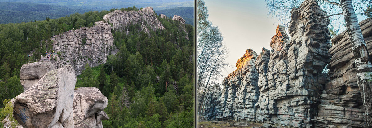 "Аракульский Шихан" в Челябинской области (слева), "Чёртово городище" в Свердловской области (справа)