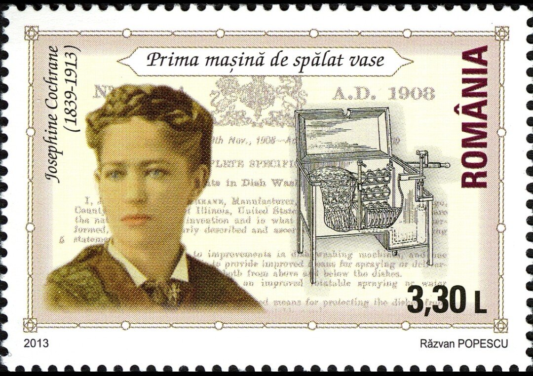 Румынская почтовая марка, посвящённая изобретательнице посудомоечной машины Джозефине Кокрейн. Фото с сайта "Википедия" 