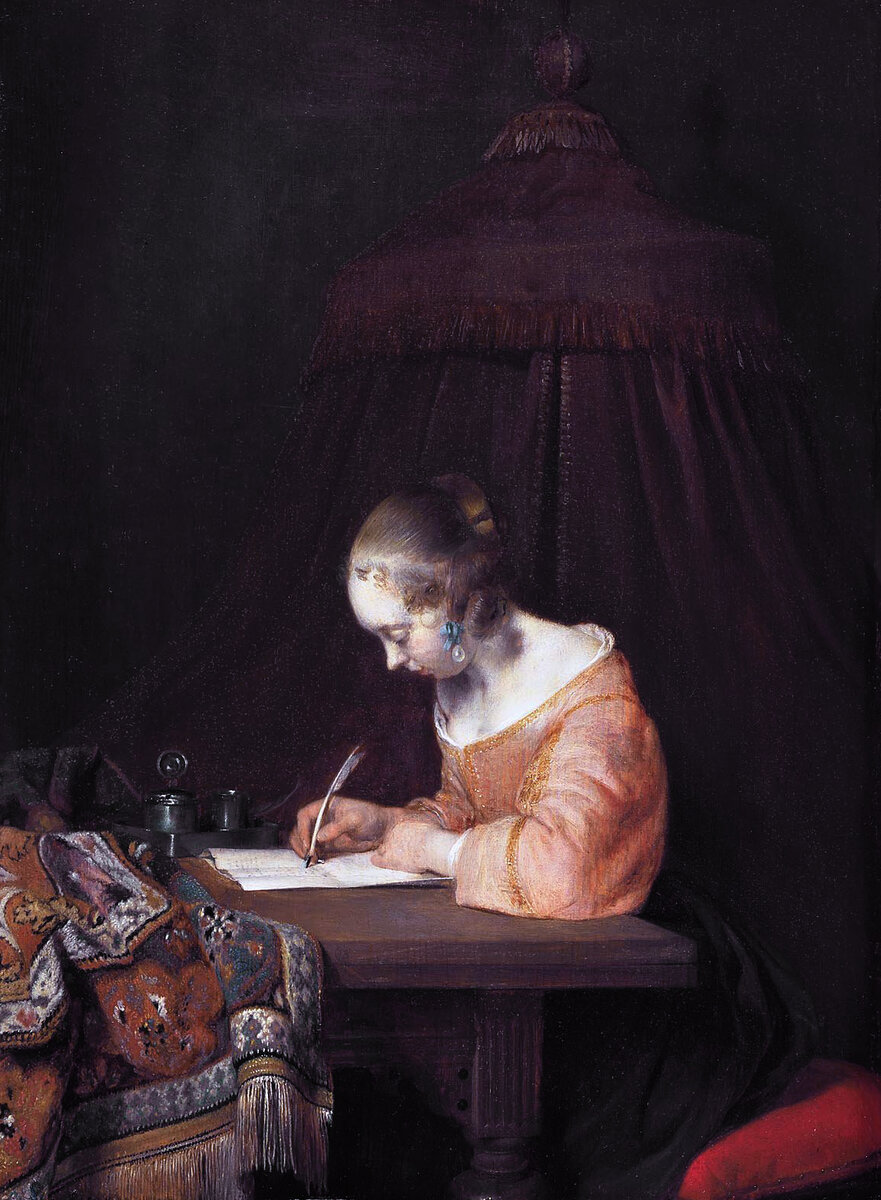 Герард Терборх. Женщина пишет письмо (Гезина Терборх). Около 1655 г. Маурицхёйс, Гаага