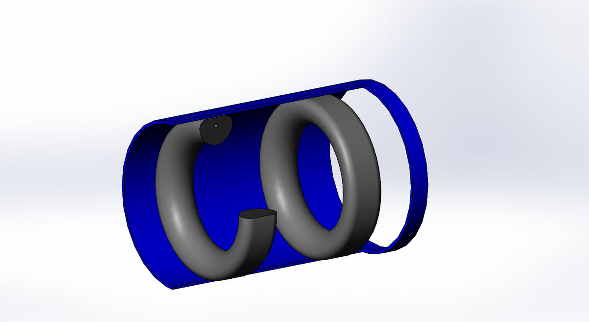 Показан участок трубы с двумя гибкими торами(кольцами), круговая ось вращения обозначена светлым кругом на разрезе тора.