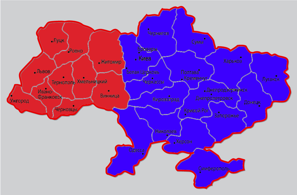 Карта разделенной украины