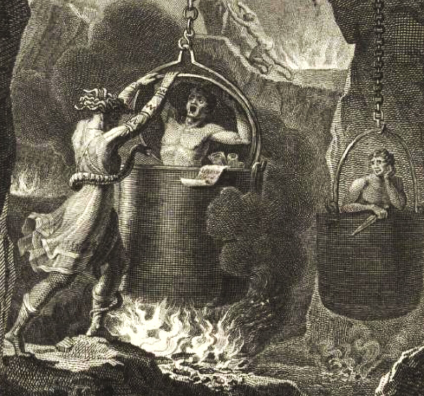 Фрагмент эстампа "Сочинитель и разбойник", Грав. И. Ческий ; Рис. И. Иванов; источник - https://search.rsl.ru/ru/record/01008664963