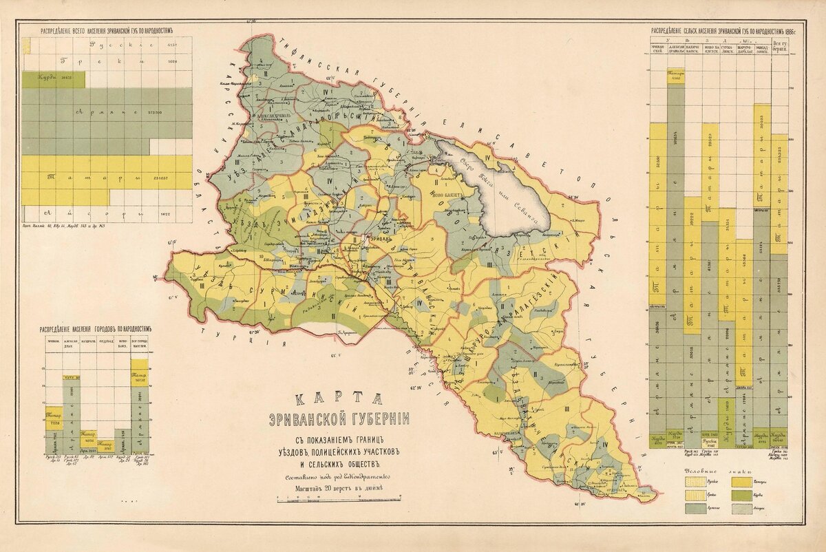 Карта Эриванской губернии (1886-1900. Этнографические карты губерний и областей Закавказского края)