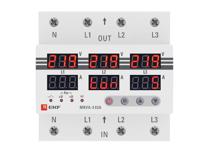 Трехфазное реле напряжения и тока с дисп. MRVA-3 63A EKF 