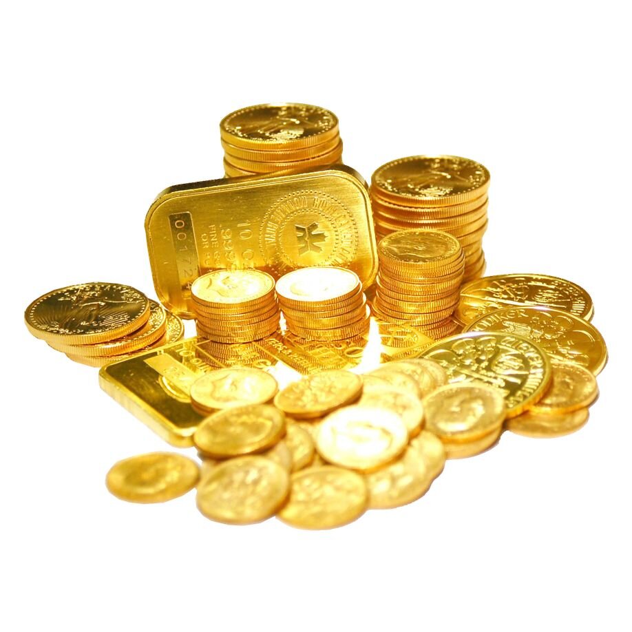 Золотые  слитки и монеты.