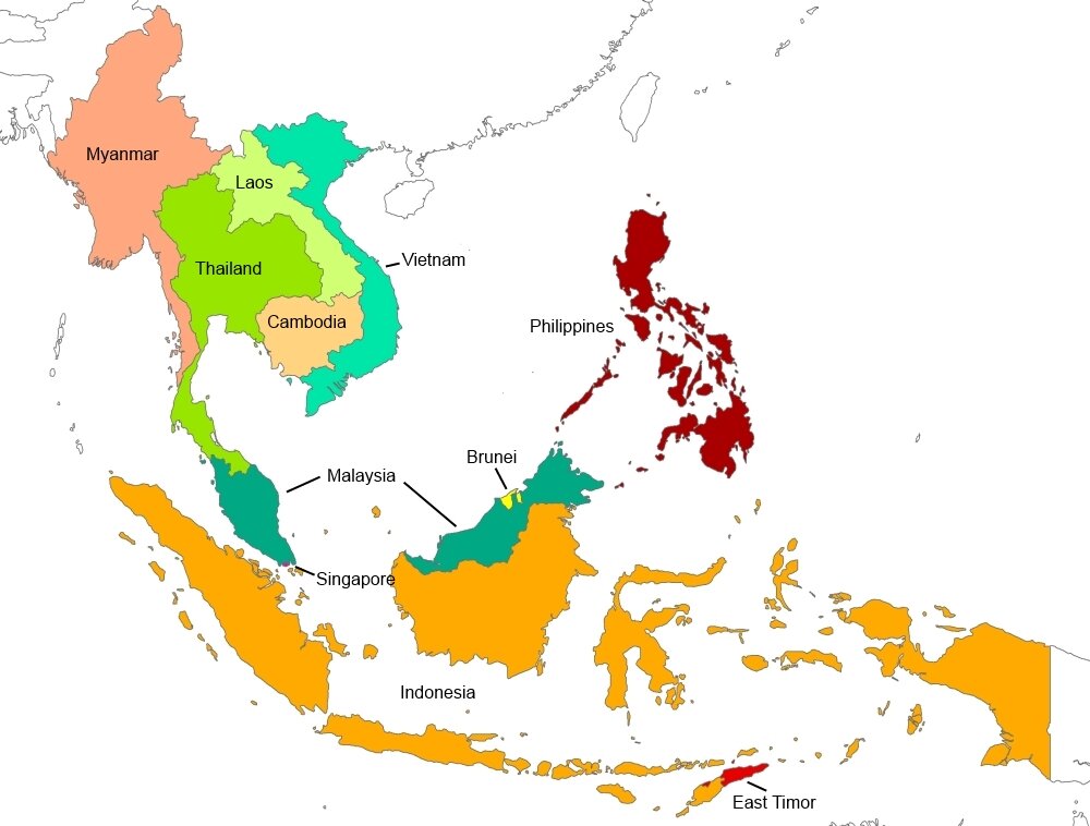 Малайзия индонезия индия. Юго-Восточная Азия (ЮВА). Юго-Восточная Азия на карте. Карта Юго-Восточной Азии со странами. Карта юговосточнйо Азии.