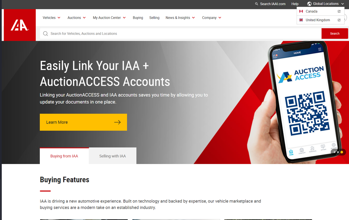 Официальная сайт аукциона IAAI Auto Auction: https://www,iaai.com