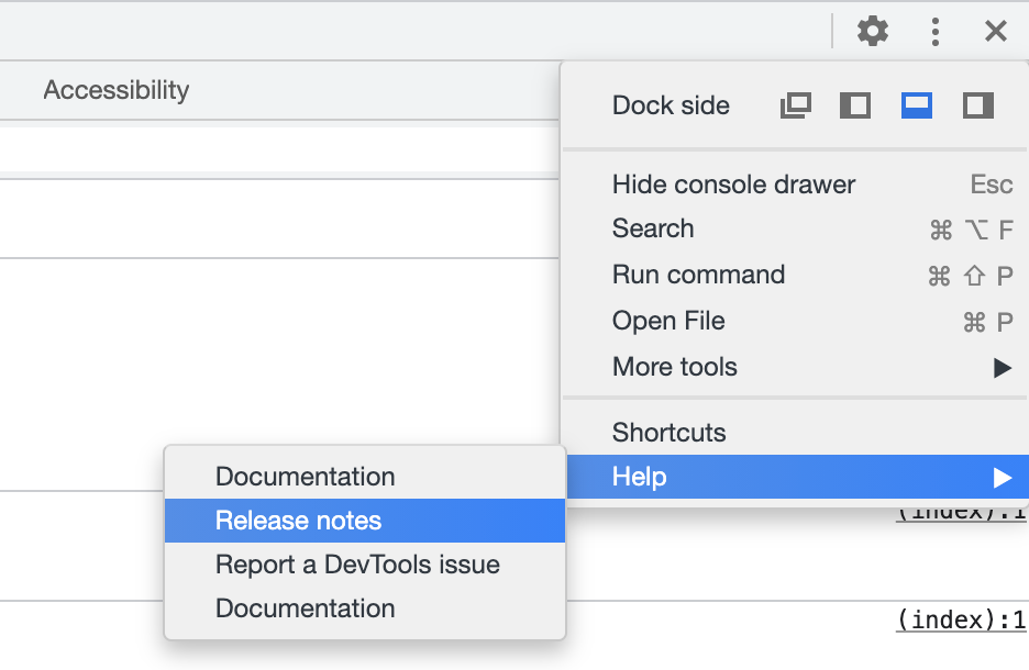 Информация о текущей версии DevTools