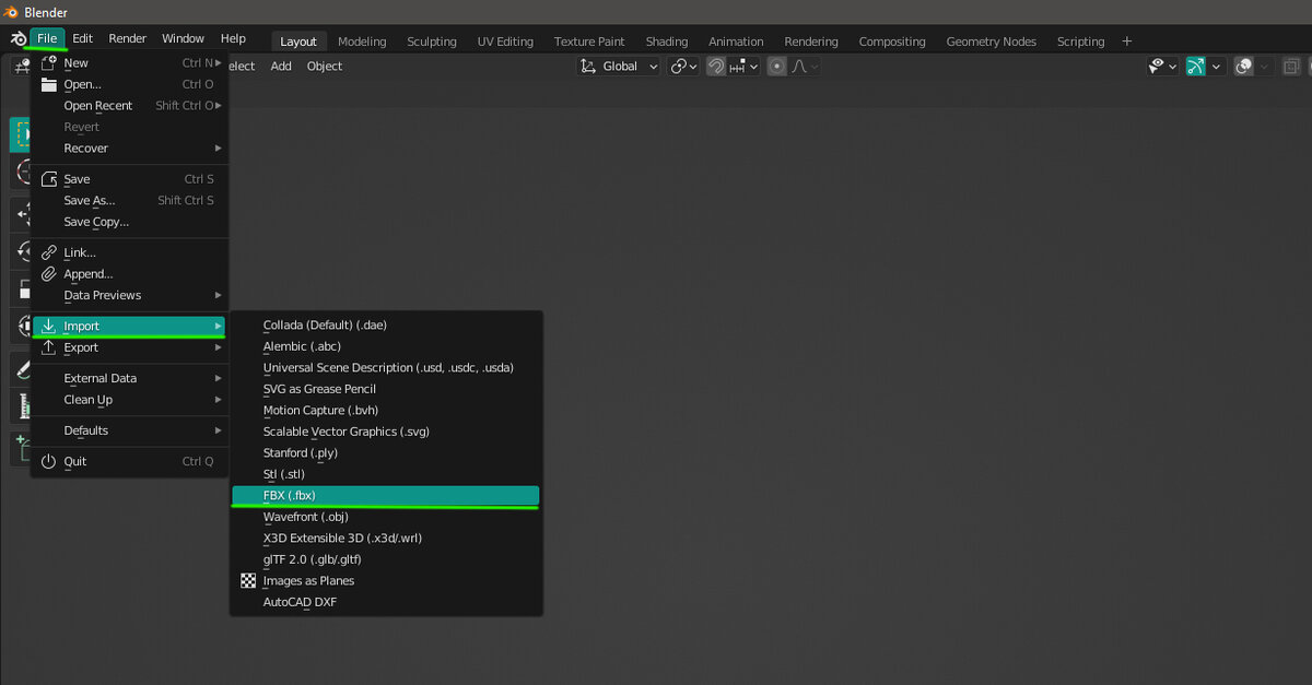 Как импортировать 3d модель в расширении FBX в Blender 3.1.0