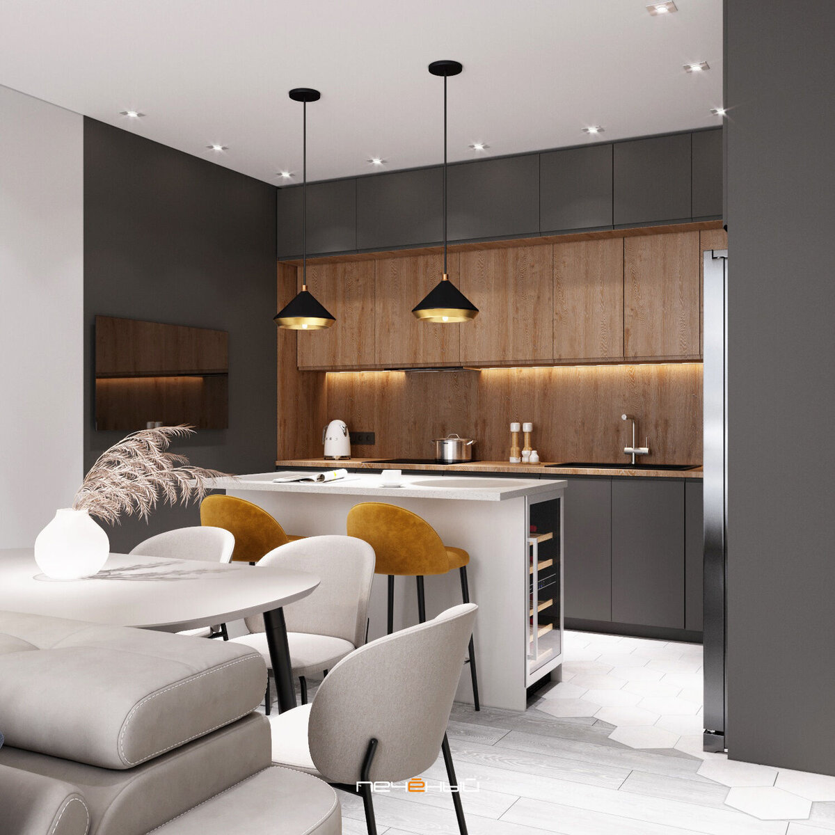 Дизайн кухни-гостиной