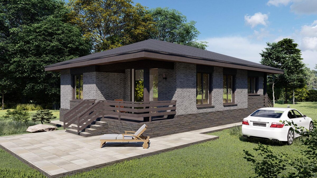 Кирпичный брутальный фасад с мужским характером. Дом БРИЗ