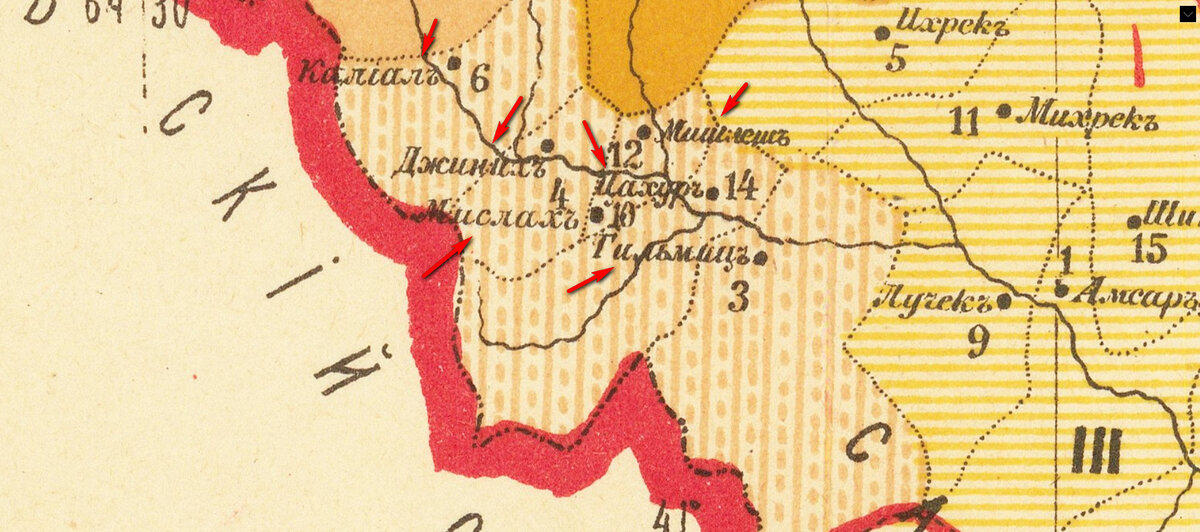На фото: Село Калал Самурского округа Дагестанской области. Горный магал // Кондратенко Е.И. Этнографическая карта Дагестанской области, 1886 г.