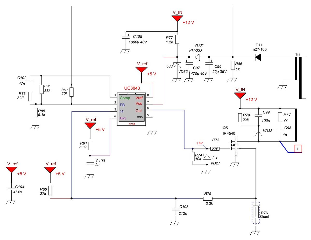 Схема DC / DC преобразователя на микросхеме UC3843