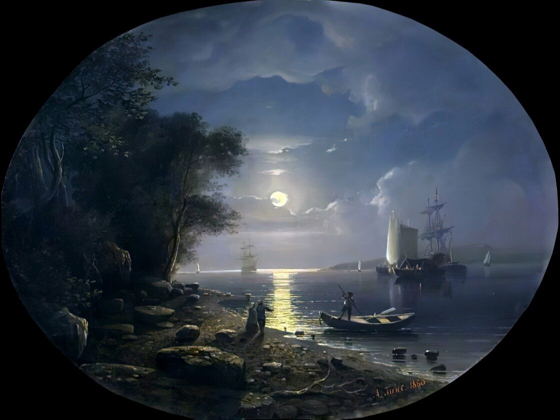 "Лунный пейзаж", А.В. Гине 1860. Музей изобразительных искусств Татарстана, Казань.