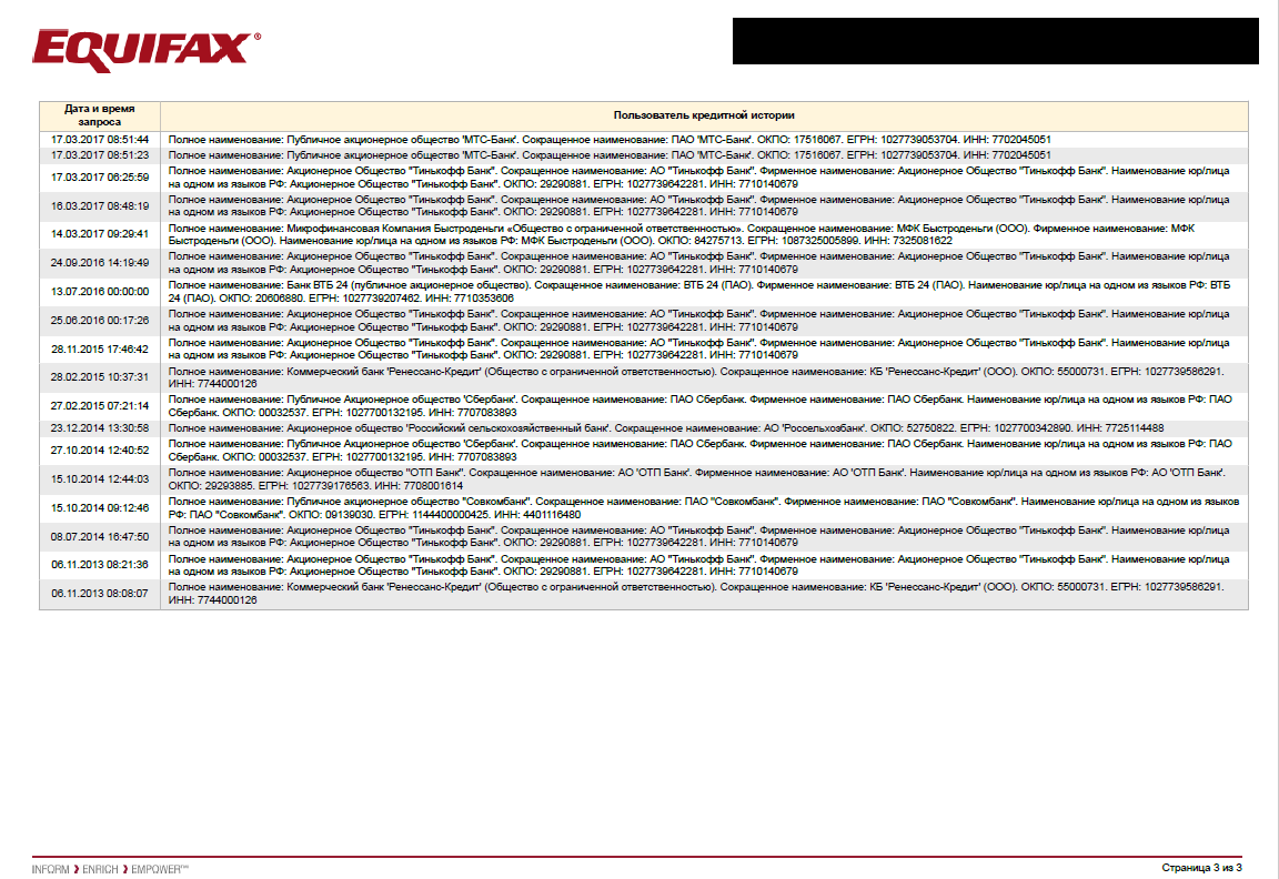 Количество обращений к кредитной истории указано в последней — закрытой — части.