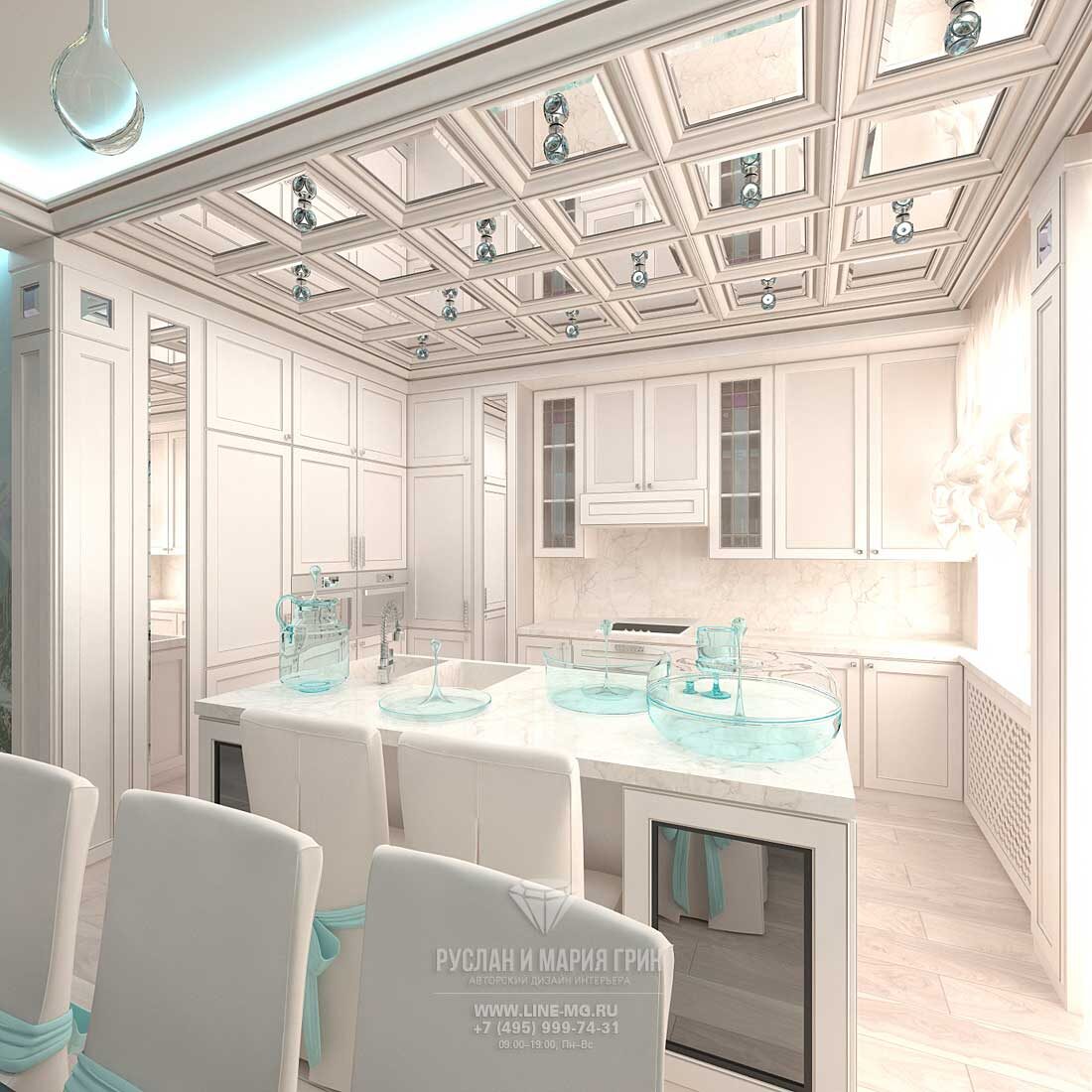 Дизайн белой кухни-столовой 16 кв. м: фото