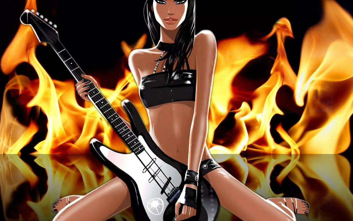Девушка с электрогитарой огонь. Заставки на телефон рок девушки. Рок арты. Гитара в огне.