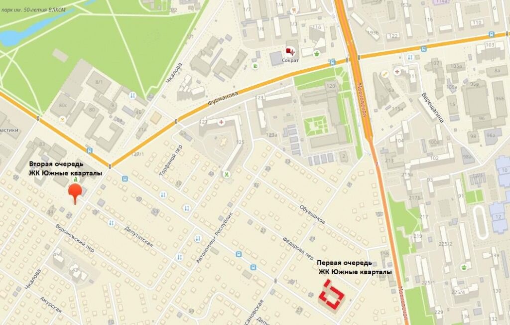 
Расположение второй очереди ЖК «Южные кварталы» в Екатеринбурге