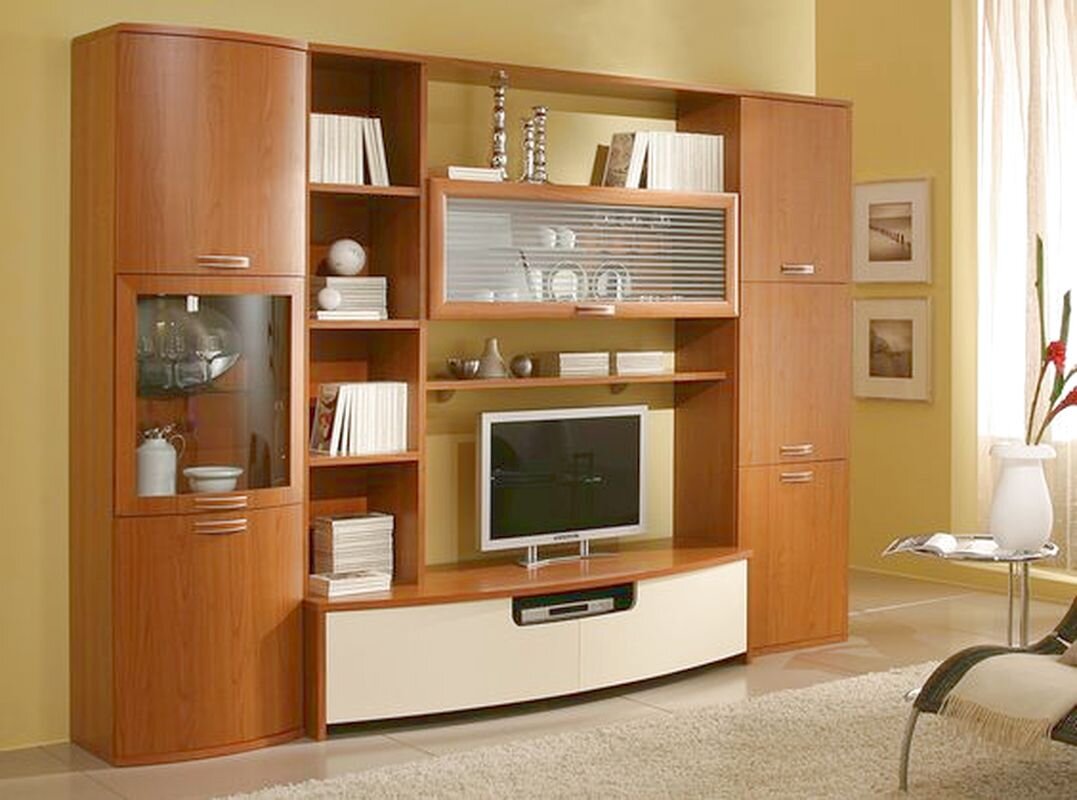 Интерьер гостиной в современном стиле. Модульная стенка под телевизор.