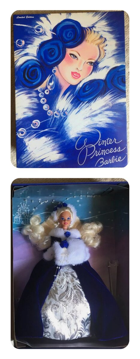 WINTER PRINCESS BARBIE 1993
 LIMITED ED 1st Series, фото взяла из интернета и слегка обработала, дабы было сразу видно необычную коробку и куколку.