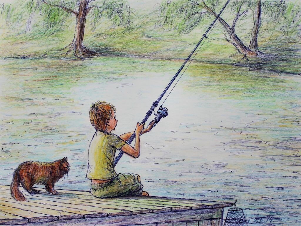 Паустовский ловил рыбу. Рыбалка рисунок. Рыбак рисунок. Рыбалка картинки для детей. Мальчик с удочкой.