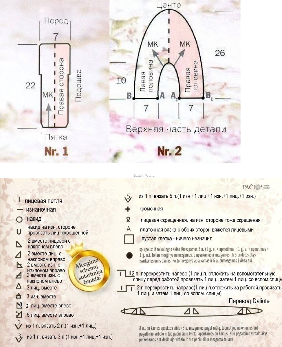 Следки на 2 спицах схемы и описание