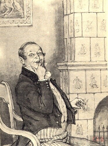 Лаптев А. Чичиков, черная акварель. Иллюстрации ко II т. поэмы "Мертвые души". 1951.