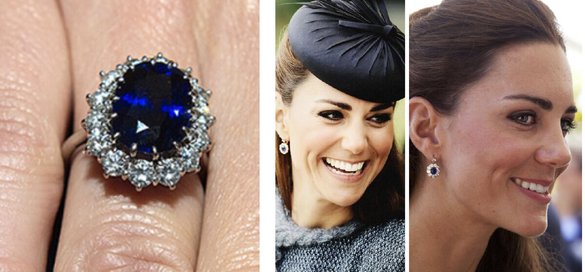 Кольцо и серьги, доставшиеся от принцессы Дианы.